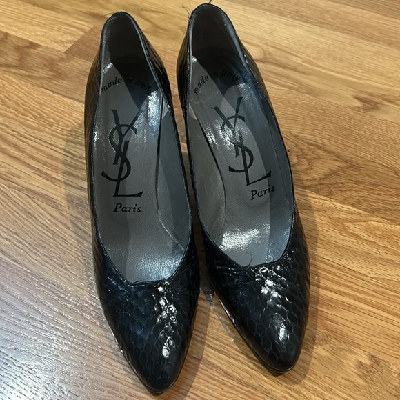 YSL Snakeskin Black Classic Pump 3” Heel Vintage Size 8  Made In Italy - Picture 10 of 12